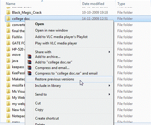 بازیابی فایل و پوشه حذف شده در ویندوز۷ بدون هیچ برنامه ای