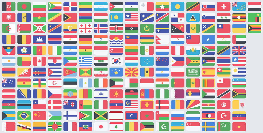 دانلود فایل لایه باز پرچم کشورهای جهان | Flat Flag set