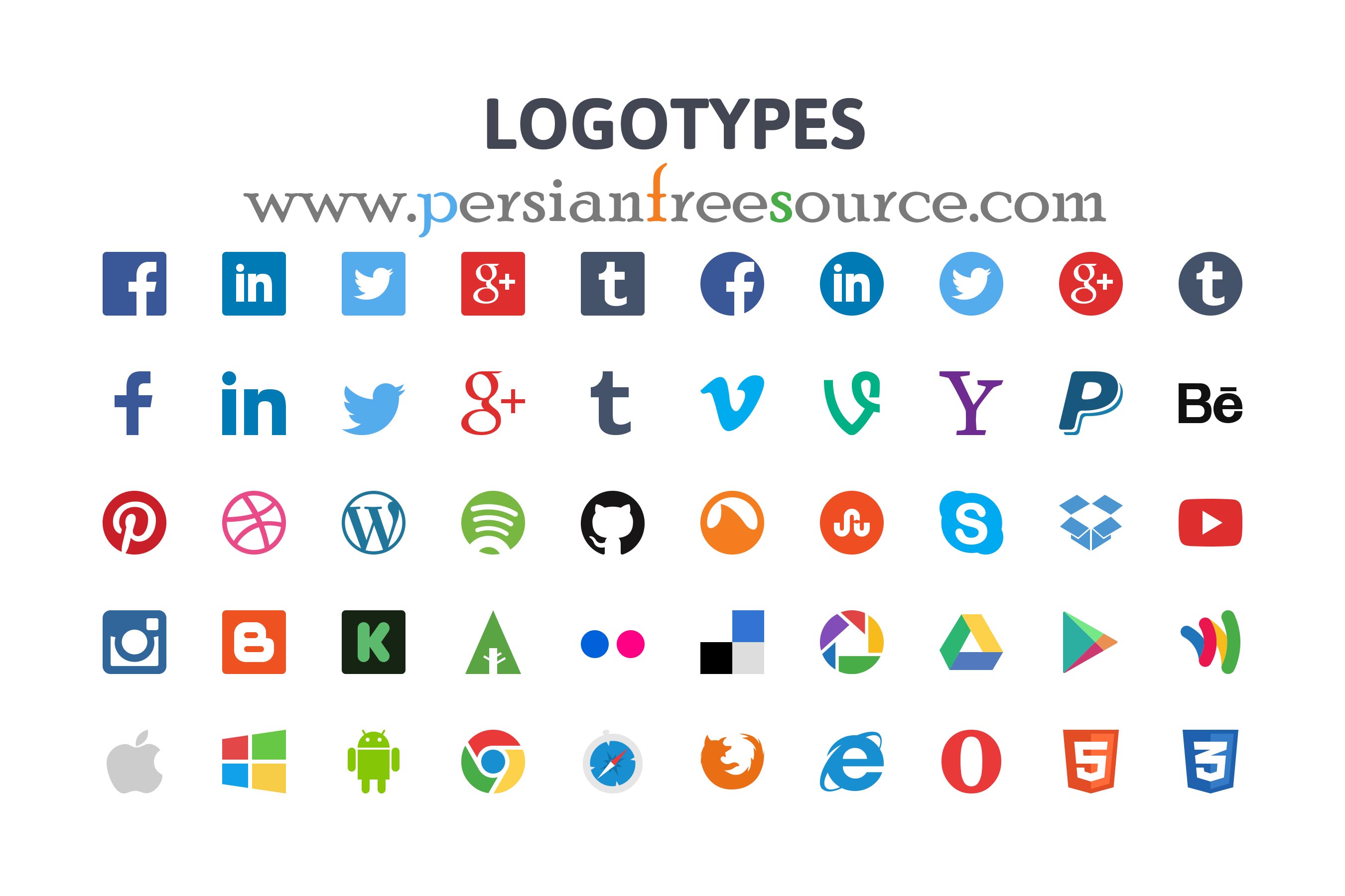 دانلود وکتور آیکون شبکه های اجتماعی | Flat Icons Logotypes