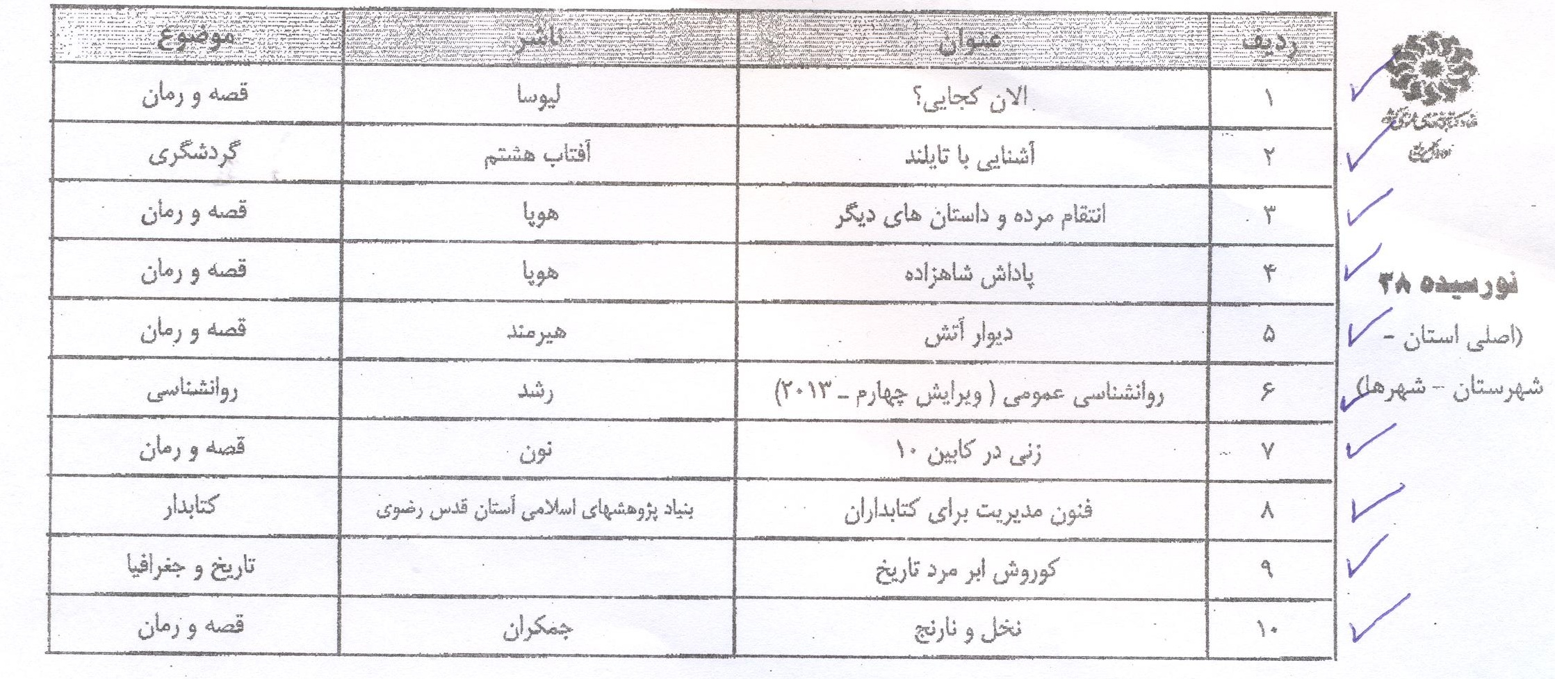 تازه های کتاب کتابخانه(نورسیده 38) <strong>تازه</strong> های <strong>کتاب</strong> کتابخانه(نورسیده 38)