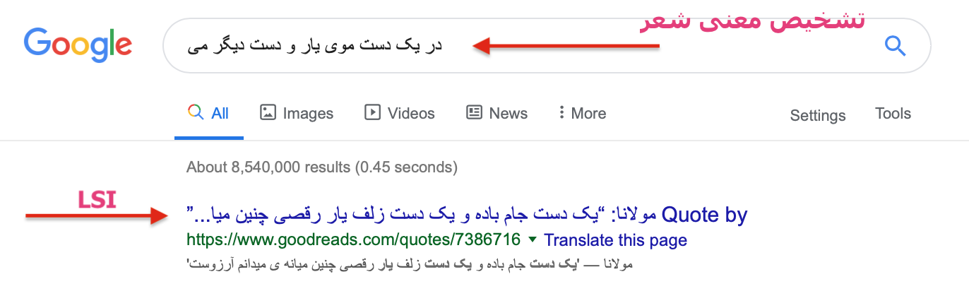 نمایش LSI عبارت در SERP بازاریاب فضای مجازی