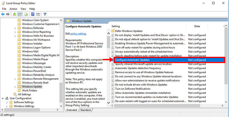 غیر فعال کردن آپدیت ویندوز با Group Policy