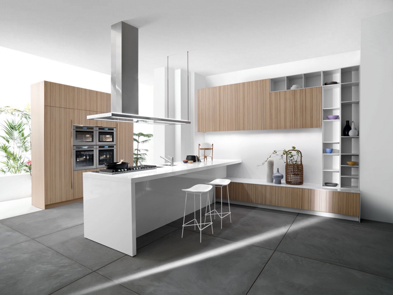 آشپزخانه با رنگ سفید و چوب 