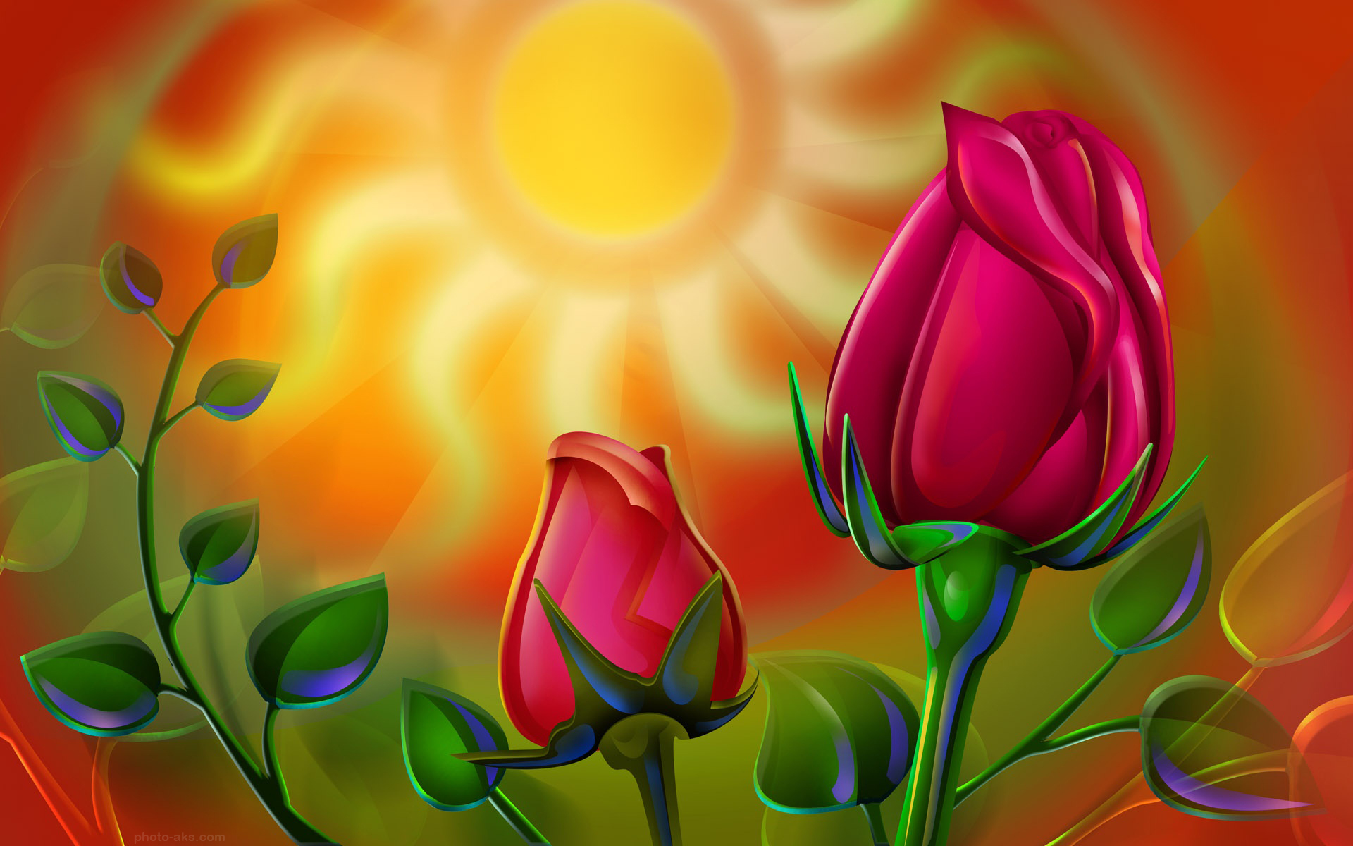 نقاشی گل رز قرمز با ابرنگ