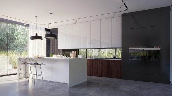 آشپزخانه مدرن با رنگ تیره روشن