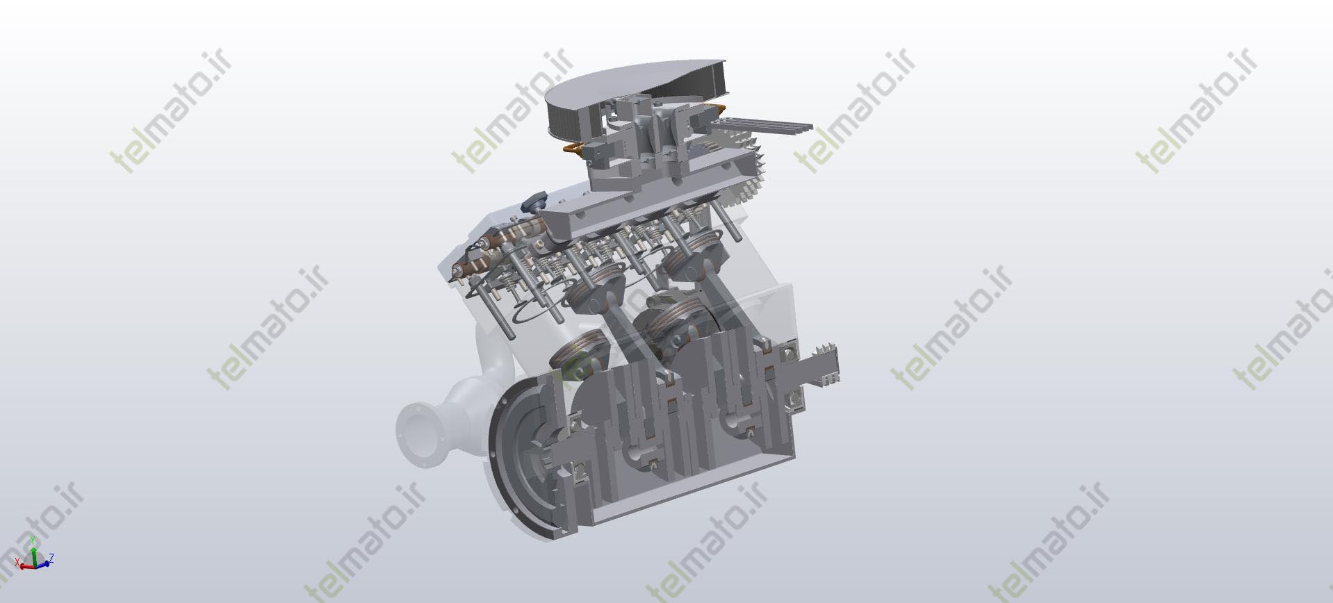 دانلود پروژه طراحی شده موتور خورجینی ( V شکل ) 8 سیلندر در نرم افزار سالیدورک solidwork + فایل